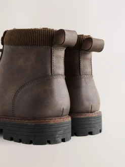 Hot Next Borg Lined Cord Trim Boots Brown
