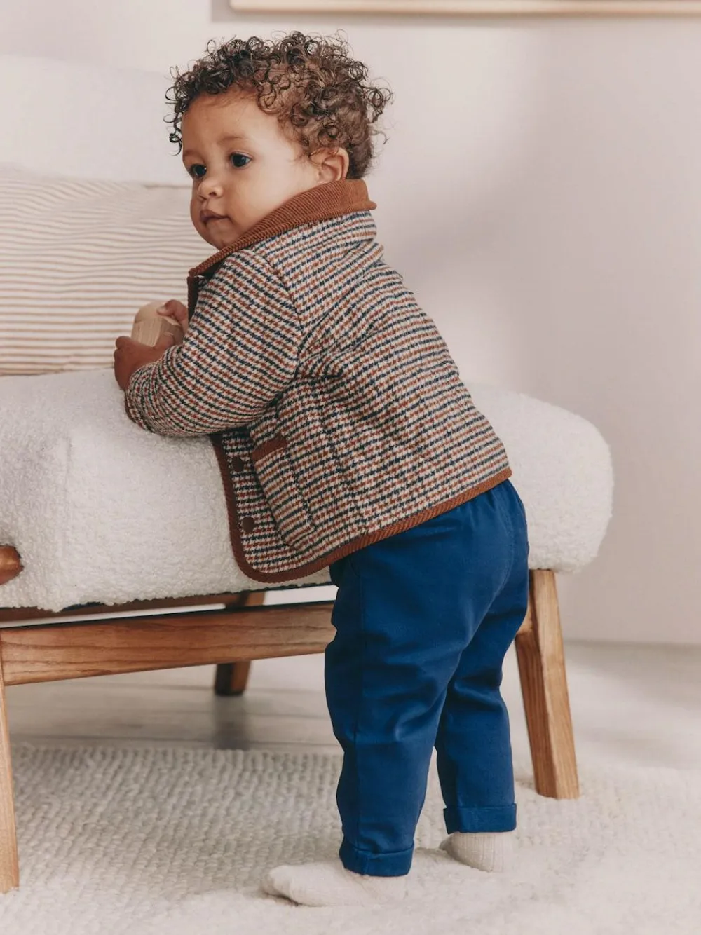 Hot Next Baby Quilted Cord Collar Jacket (0mths-2yrs) Brown Heritage Check