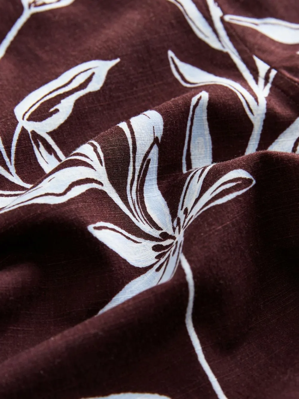 Online Next Brown Linen Tencel Blend Floral Print Short Sleeve Shirt