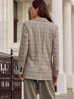 Discount Next Brown N.Premium Check Linen Rich Single Breasted Blazer