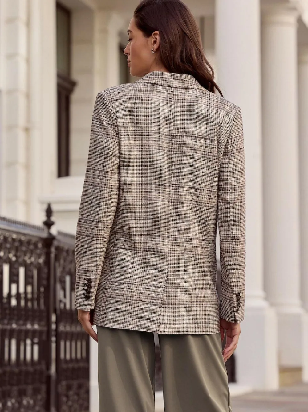 Discount Next Brown N.Premium Check Linen Rich Single Breasted Blazer