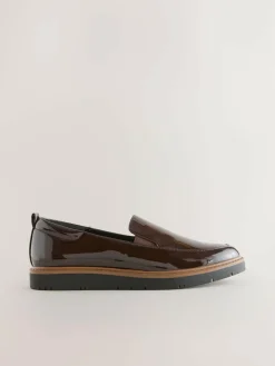 Sale Next Standard/Wide Fit Forever Comfort® Slip On Clean Chunky Sole Loafers Brown Patent