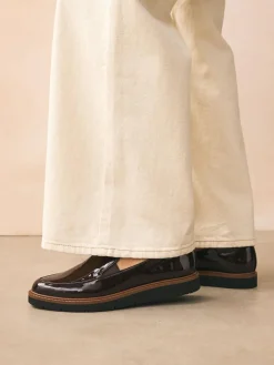 Sale Next Standard/Wide Fit Forever Comfort® Slip On Clean Chunky Sole Loafers Brown Patent