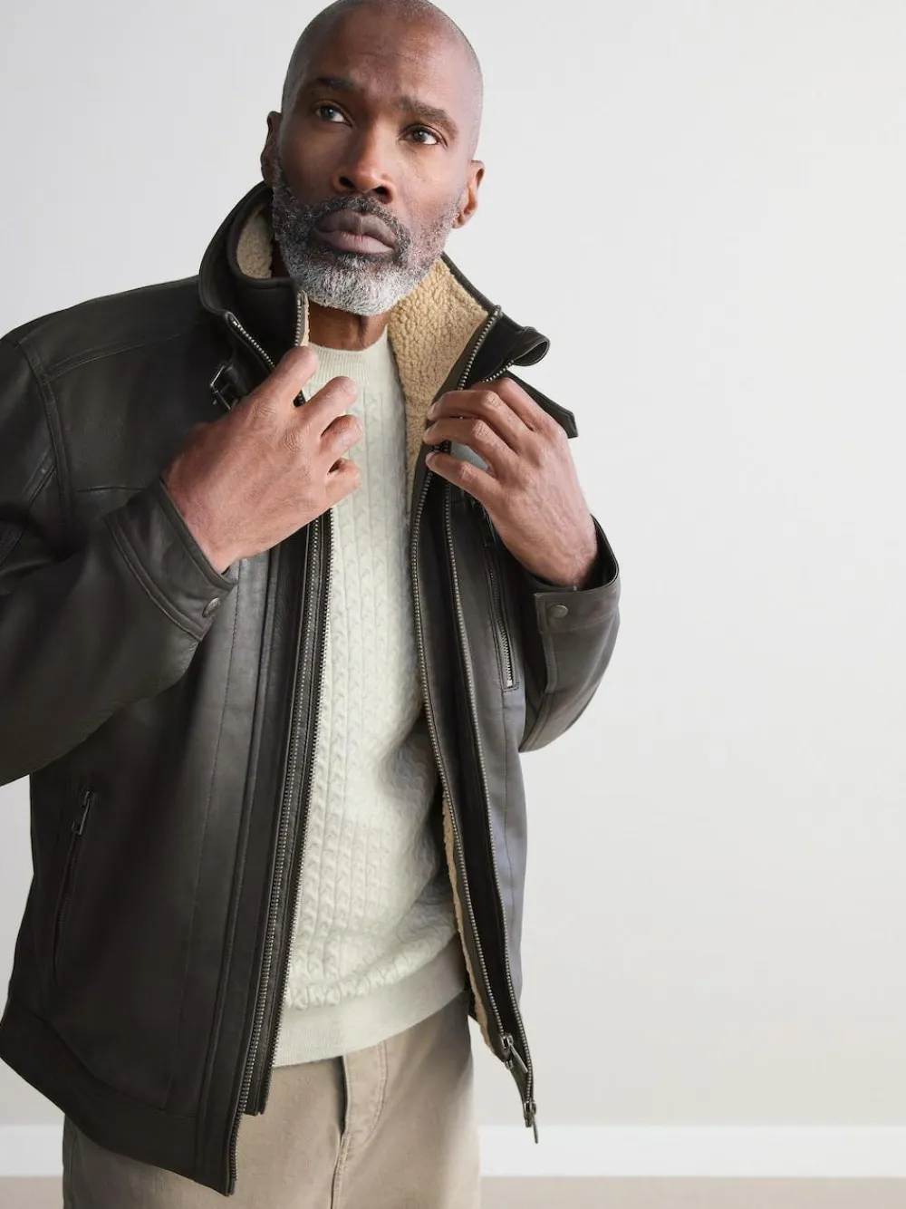 New Next Signature Four Pocket Borg Lined Leather Jacket Brown