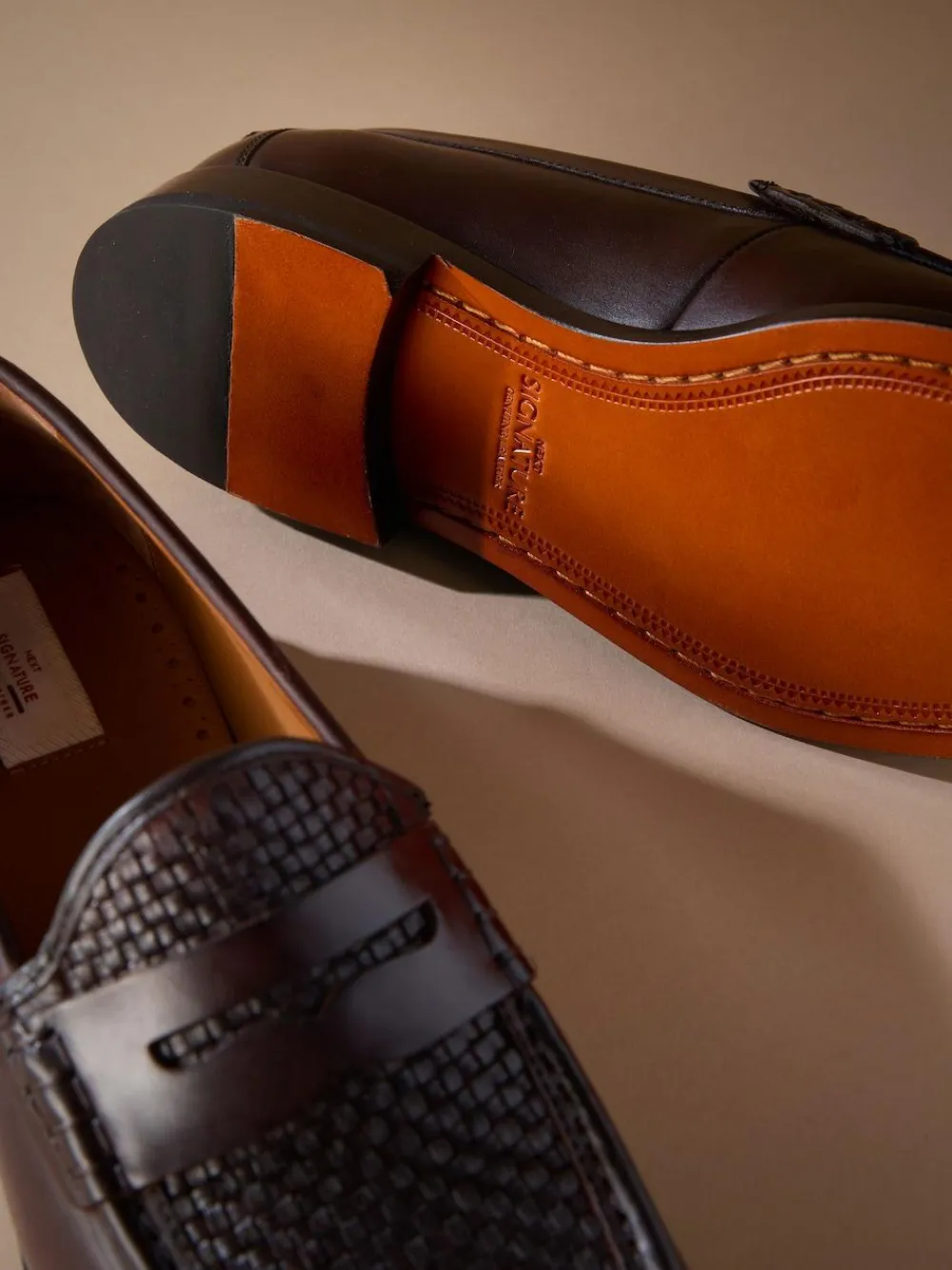Next Brown Signature Leather Sole Woven Loafers^ Shoes