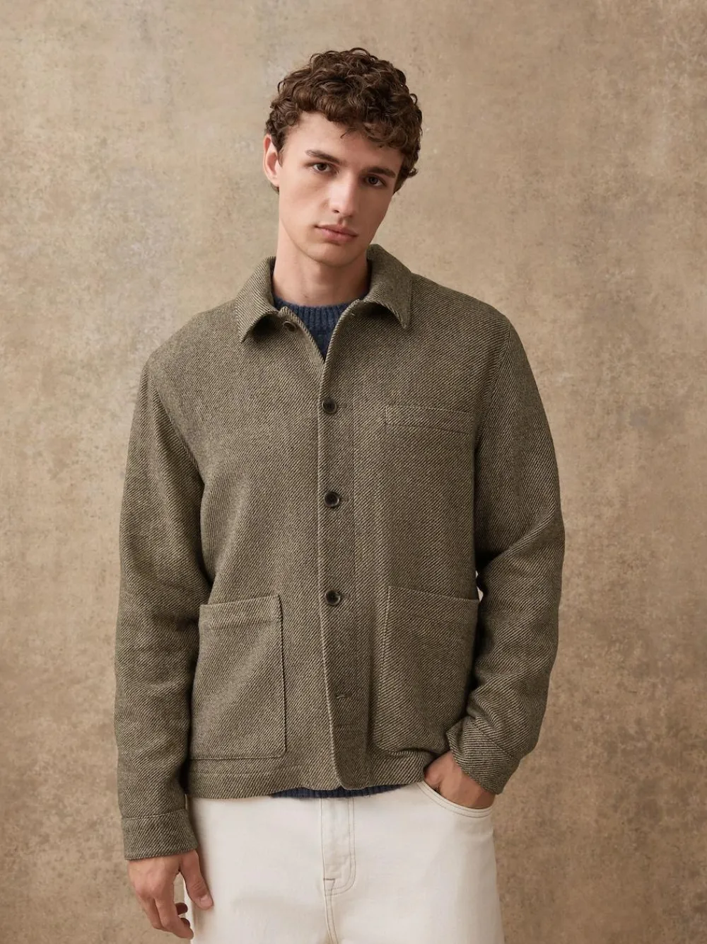 Outlet Next Brown Smart Textured Twill Chore Jacket With Wool