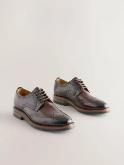 Clearance Next Standard Fit Leather Contrast Sole Chunky Brogues Shoes Brown