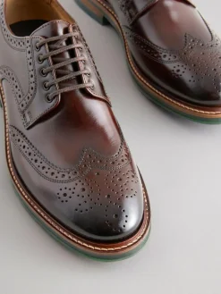 Clearance Next Standard Fit Leather Contrast Sole Chunky Brogues Shoes Brown