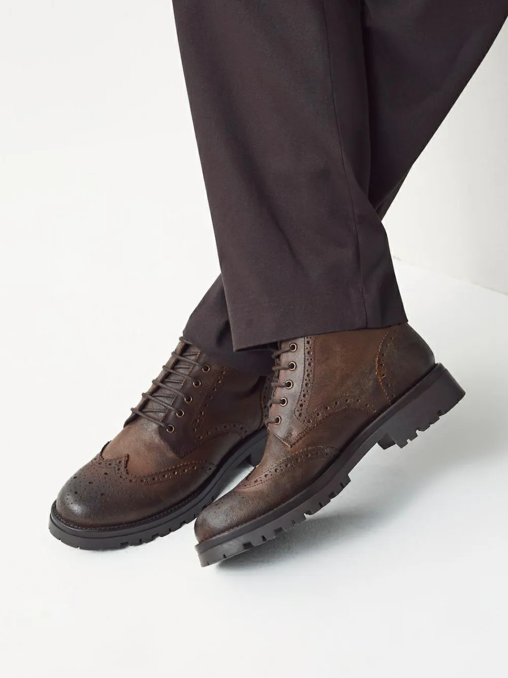 Next Brown Tall Chunky Lace-Up Brogue Boots^ Boots|Boots