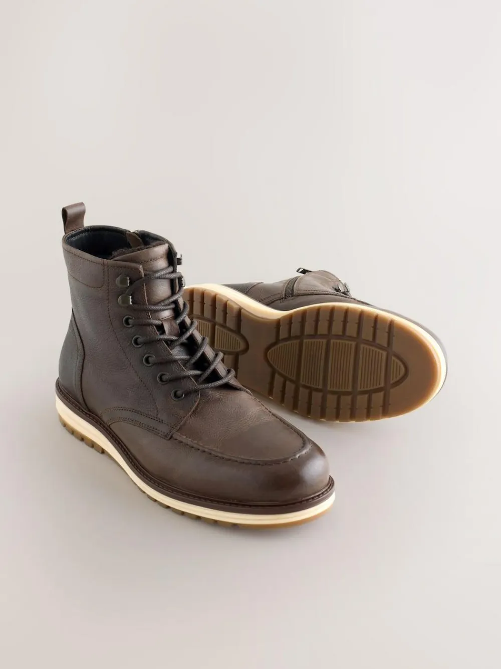 Hot Next Tall Leather Apron Toe Boots Brown