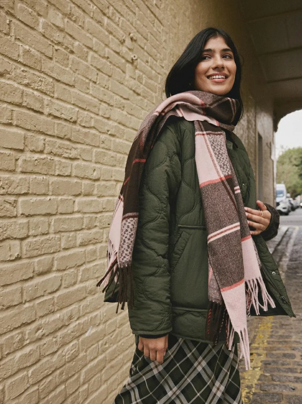 Next Brown Textured Check Midweight Scarf^Women Hats, Gloves & Scarves|Hats, Gloves & Scarves