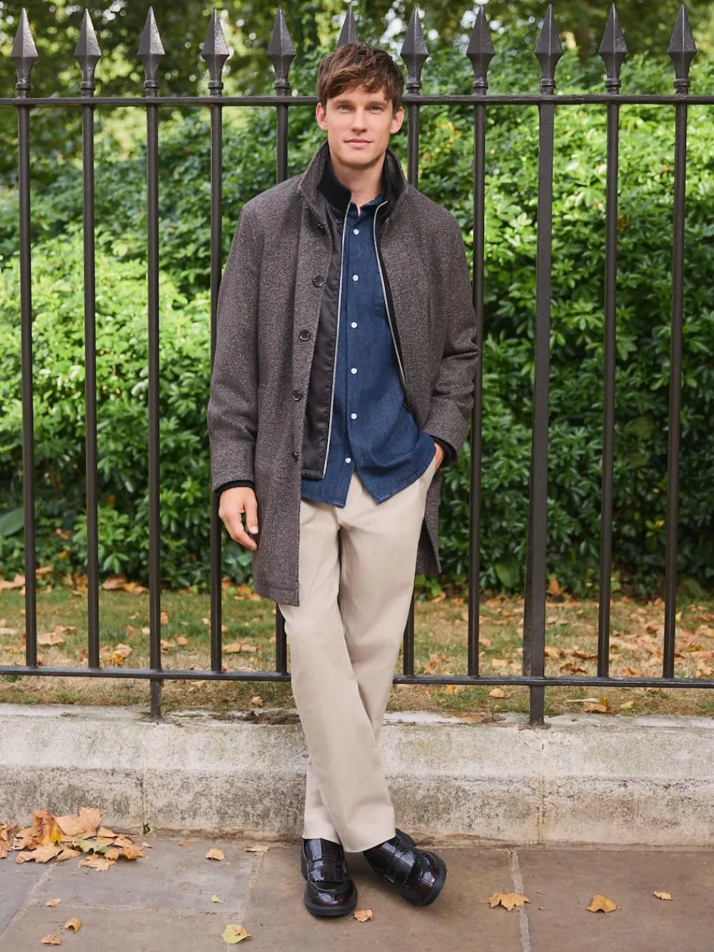 Discount Next Brown Wool Blend Funnel Coat with Mock Gilet
