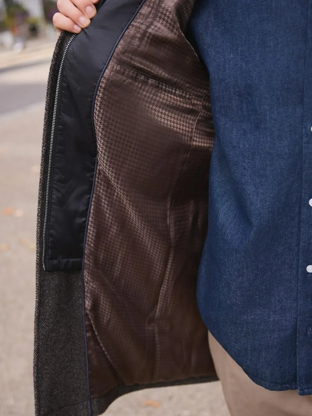 Discount Next Brown Wool Blend Funnel Coat with Mock Gilet