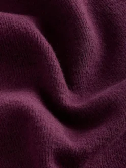 Next Burgundy Red Cosy Soft Touch Rib Overhead Hooded Jumper Sweatshirt^Women Knitwear|Knitwear