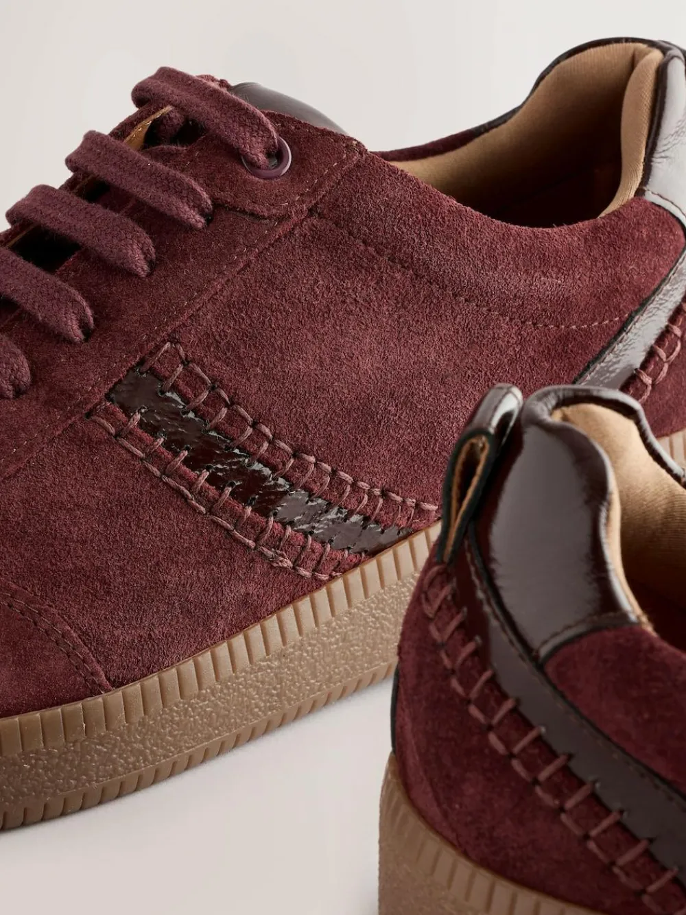 Next Burgundy Red Forever Comfort® Leather Chunky Sole Lace-Up Trainers^Women Sneakers