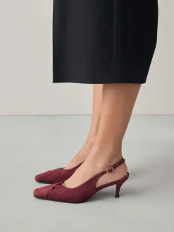 Next Leather Cutout Hardware Detail Slingback Heels^Women Wide Fit & Extra Wide Fit|Heels