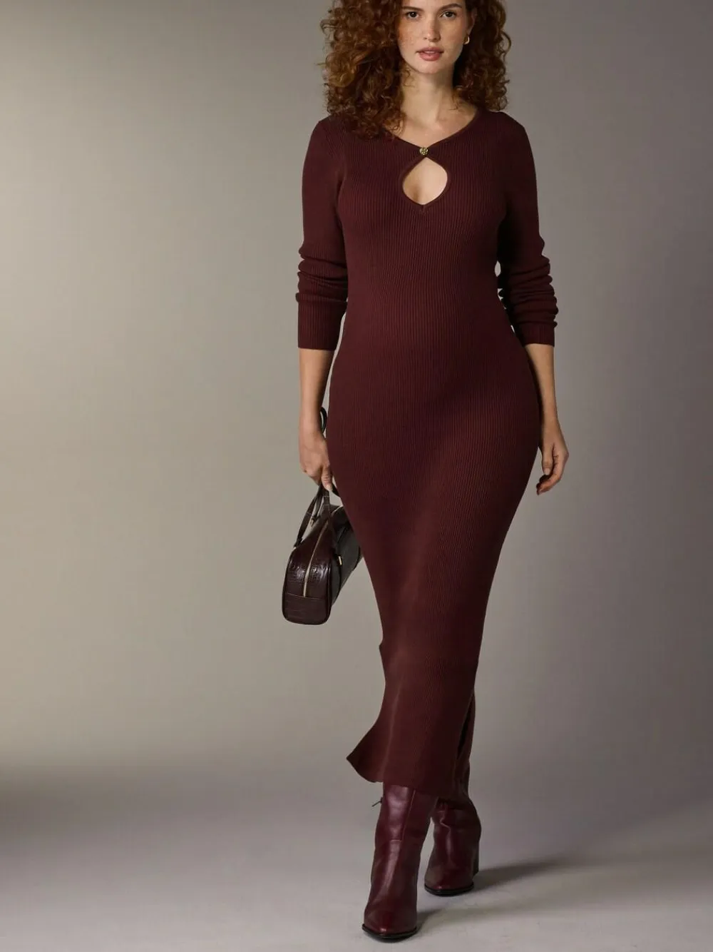 Online Next Maternity Knitted Keyhole Dress Burgundy Red