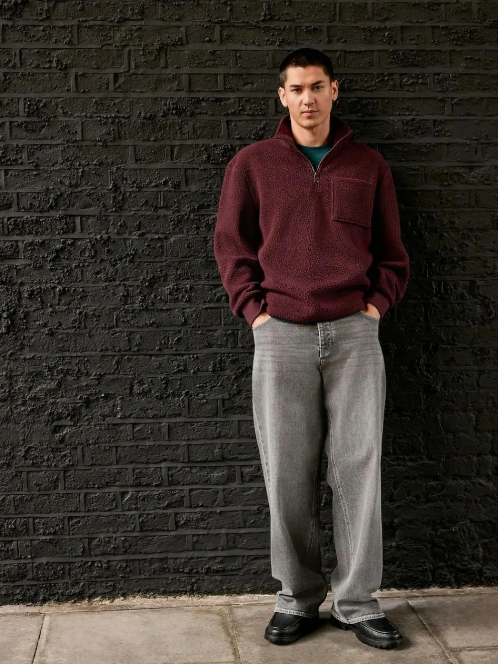Hot Next Quarter Zip Borg Fleece Burgundy Red