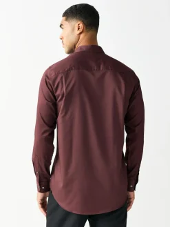 Next Burgundy Red Regular Fit Easy Care Textured Single Cuff Smart Shirt^ Shirts