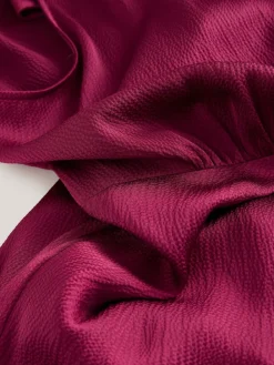 Hot Next Burgundy Red Textured Satin Halter Sleeveless Midi Dress