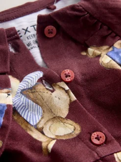 Next Burgundy Teddy Bear Long Sleeve Collared Dress (3mths-7yrs)^ Dresses|Dresses