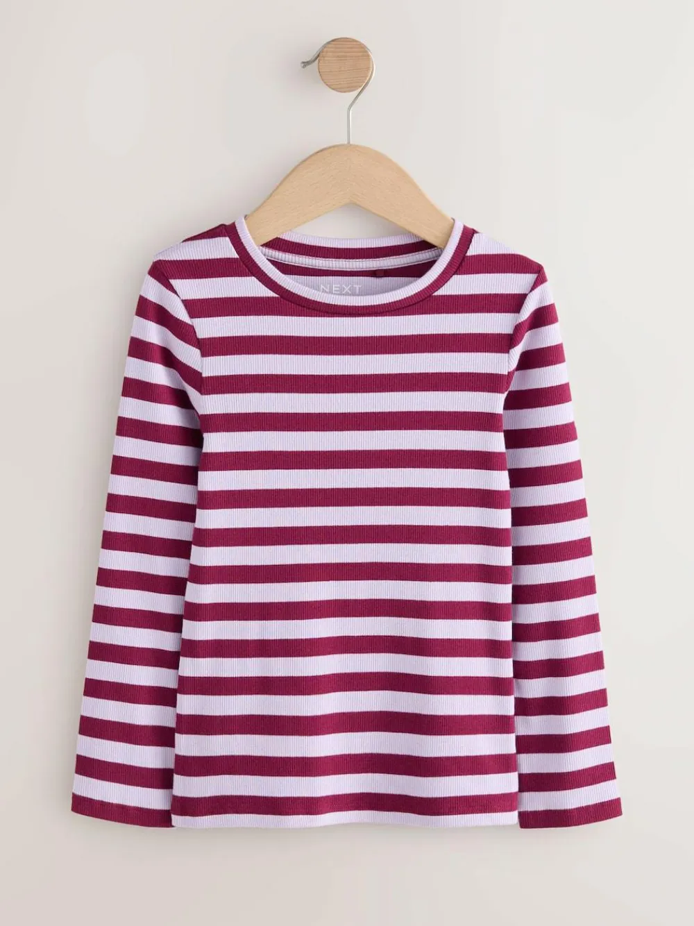Hot Next Burgundy/Ecru Long Sleeve Ribbed T-Shirts 4 Pack (3-16yrs)