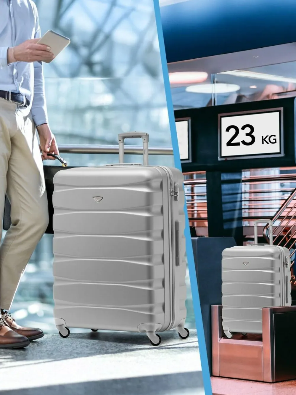 CABIN PRO Silver Set of 2 Medium & Large Check-In Hold Luggage Hardcase Travel Suitcases^Women Luggage