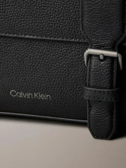 Calvin Klein Black Leather Flap Messenger Bag^ Bags
