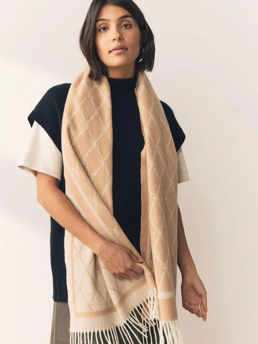 Next Premium Made in Italy Jacquard Monogram 100% Wool Midweight Scarf^Women Hats, Gloves & Scarves|Hats, Gloves & Scarves
