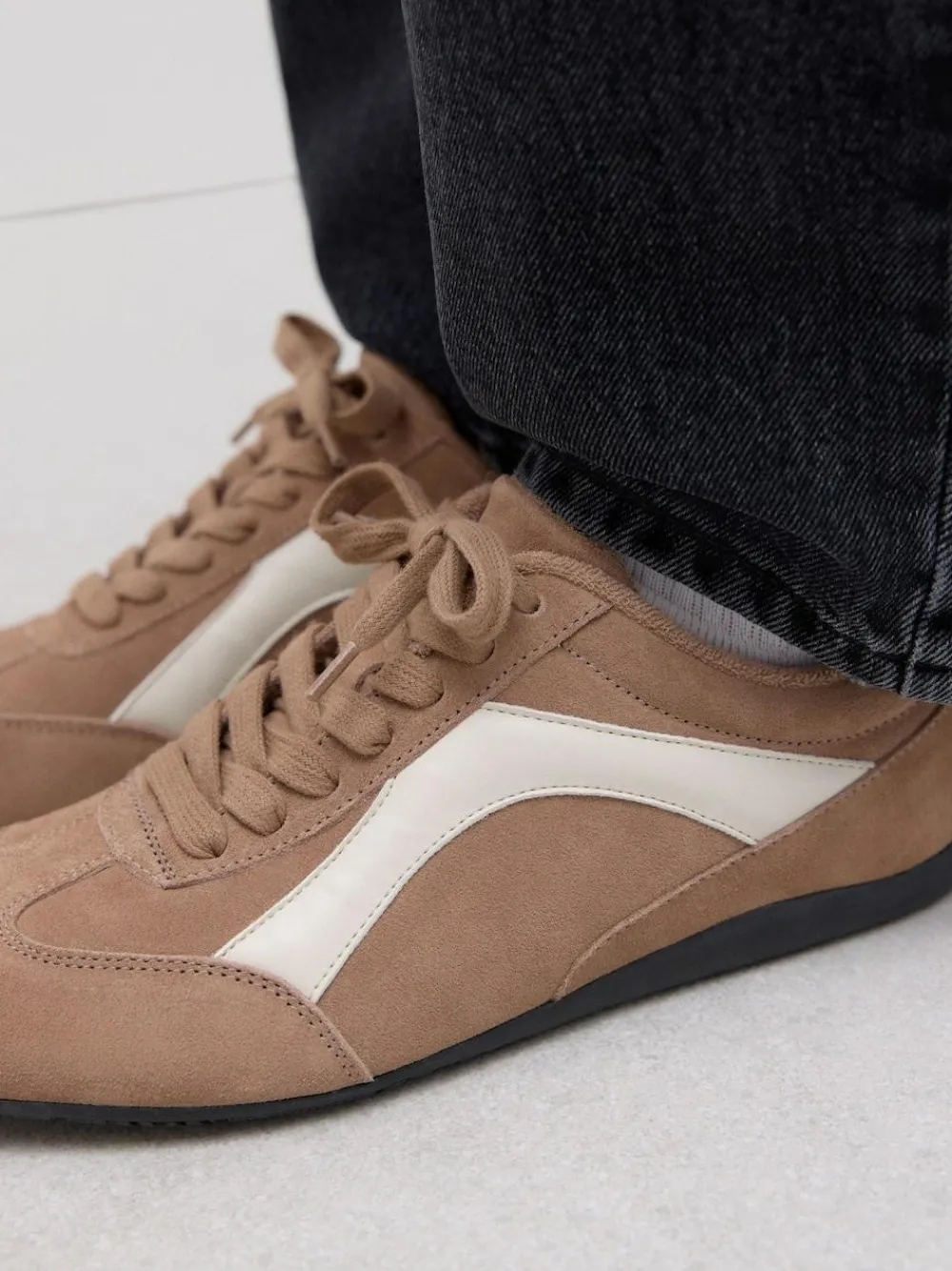 Sale Next Forever Comfort® Leather Slimsole Lace-Up Trainers Camel Suede