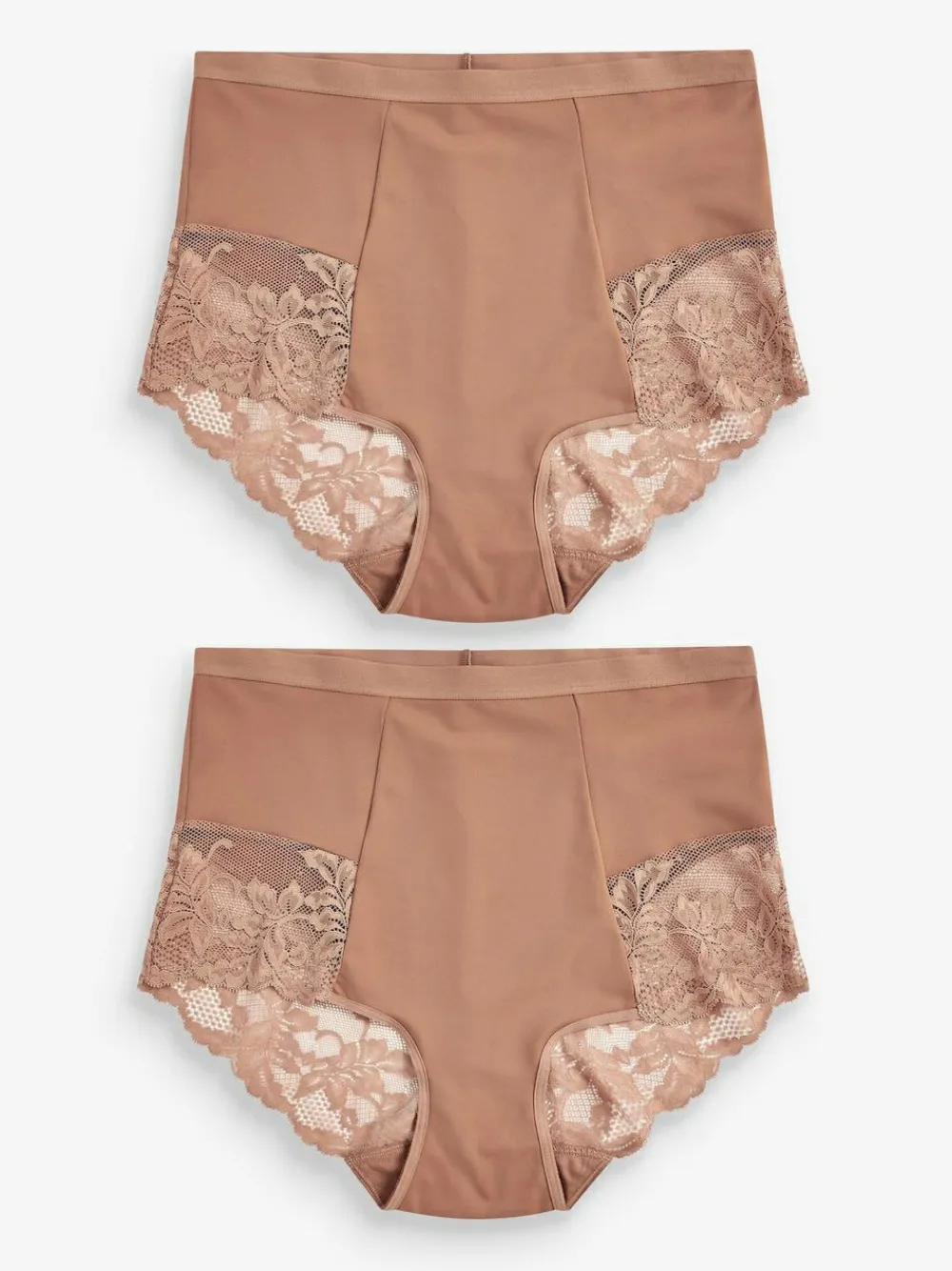 Clearance Next Print Tummy Control Shaping Lace Back Brazilian Knickers 2 Pack Caramel Nude