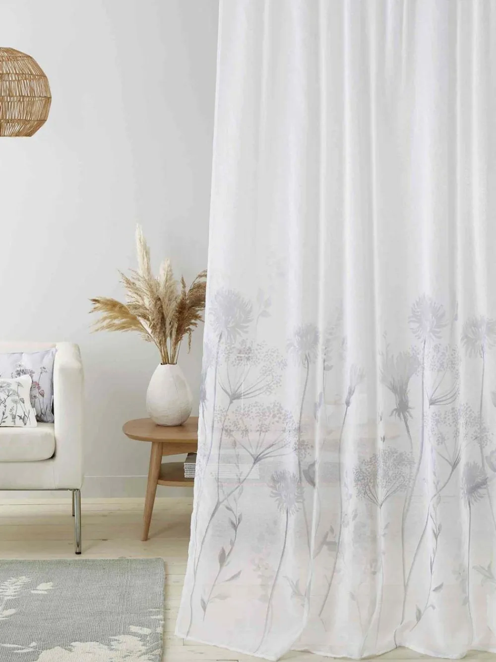 Catherine Lansfield White Meadowsweet Floral Voile Slot Top Sheer Panel Curtains^ Curtains & Blinds