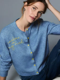 Clearance Next Chambray Blue Embellished Crew Neck Knitted Cardigan With Wool