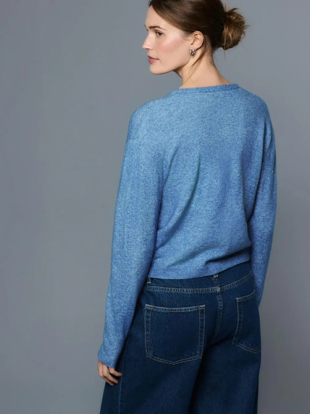 Clearance Next Chambray Blue Embellished Crew Neck Knitted Cardigan With Wool