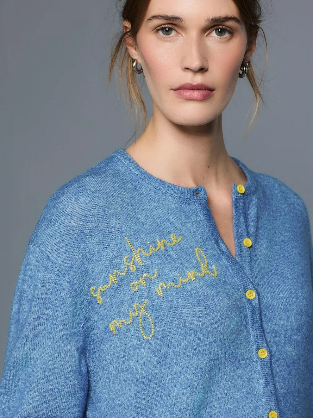 Clearance Next Chambray Blue Embellished Crew Neck Knitted Cardigan With Wool