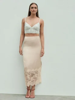 Next Satin Midi Skirt With Lace Trim^Women Skirts