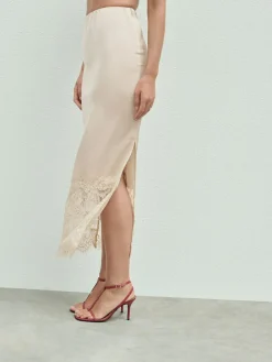 Next Satin Midi Skirt With Lace Trim^Women Skirts