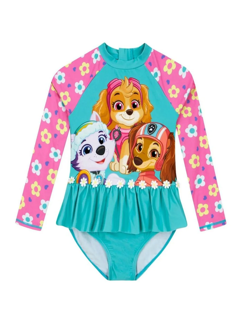 New Character Blue PAW Patrol Skye Long Sleeve Floral Print Swimsuit