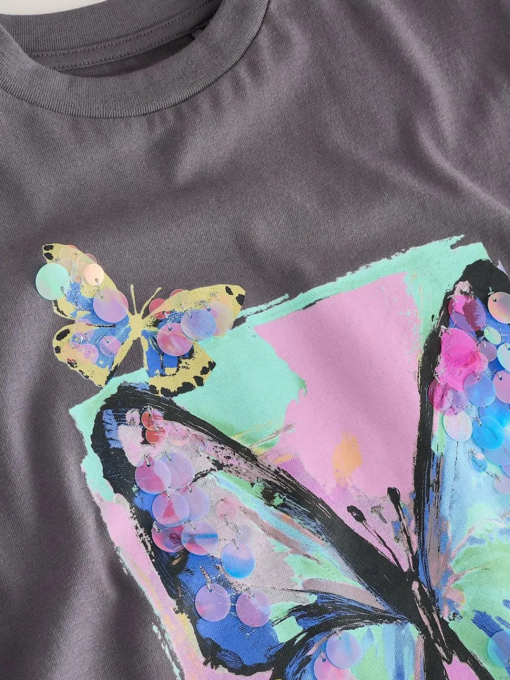 Next Charcoal Grey Butterfly Sequin Oversized T-Shirt (3-16yrs)^ Nightwear|Tops