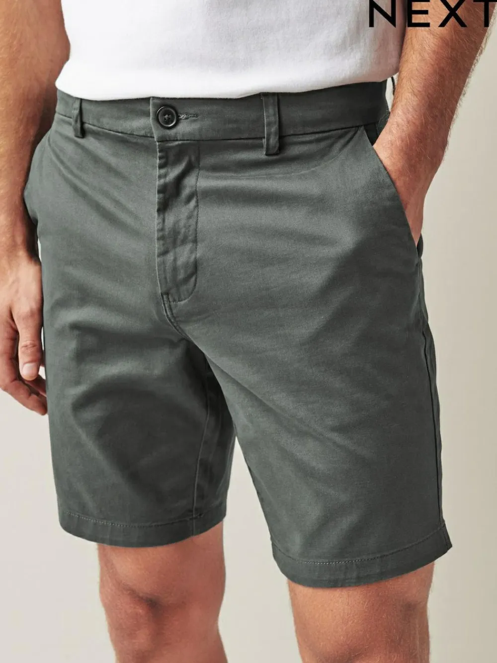Next Charcoal Grey Straight Fit Stretch Chinos Shorts^ Shorts