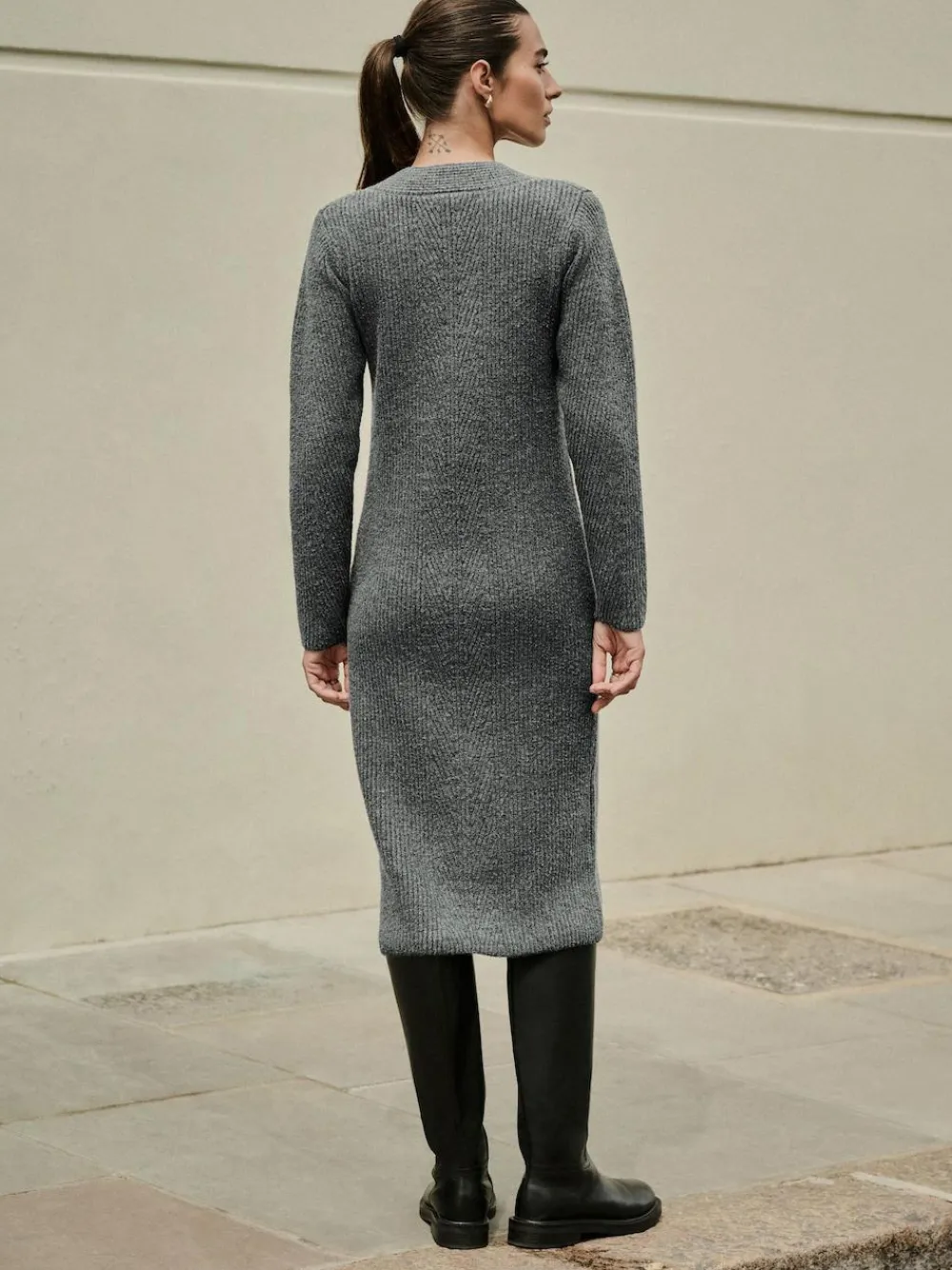 Best Next Super Soft V-Neck Midi Dress With Wool Charcoal Grey