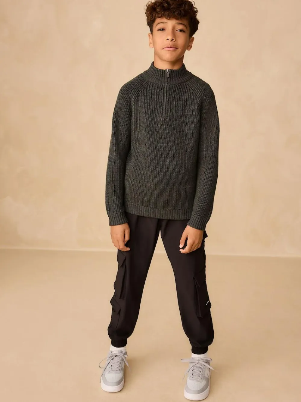 Next Utility Zip Neck Knitted Jumper (3-16yrs)^BOY Knitwear & Sweaters|Knitwear