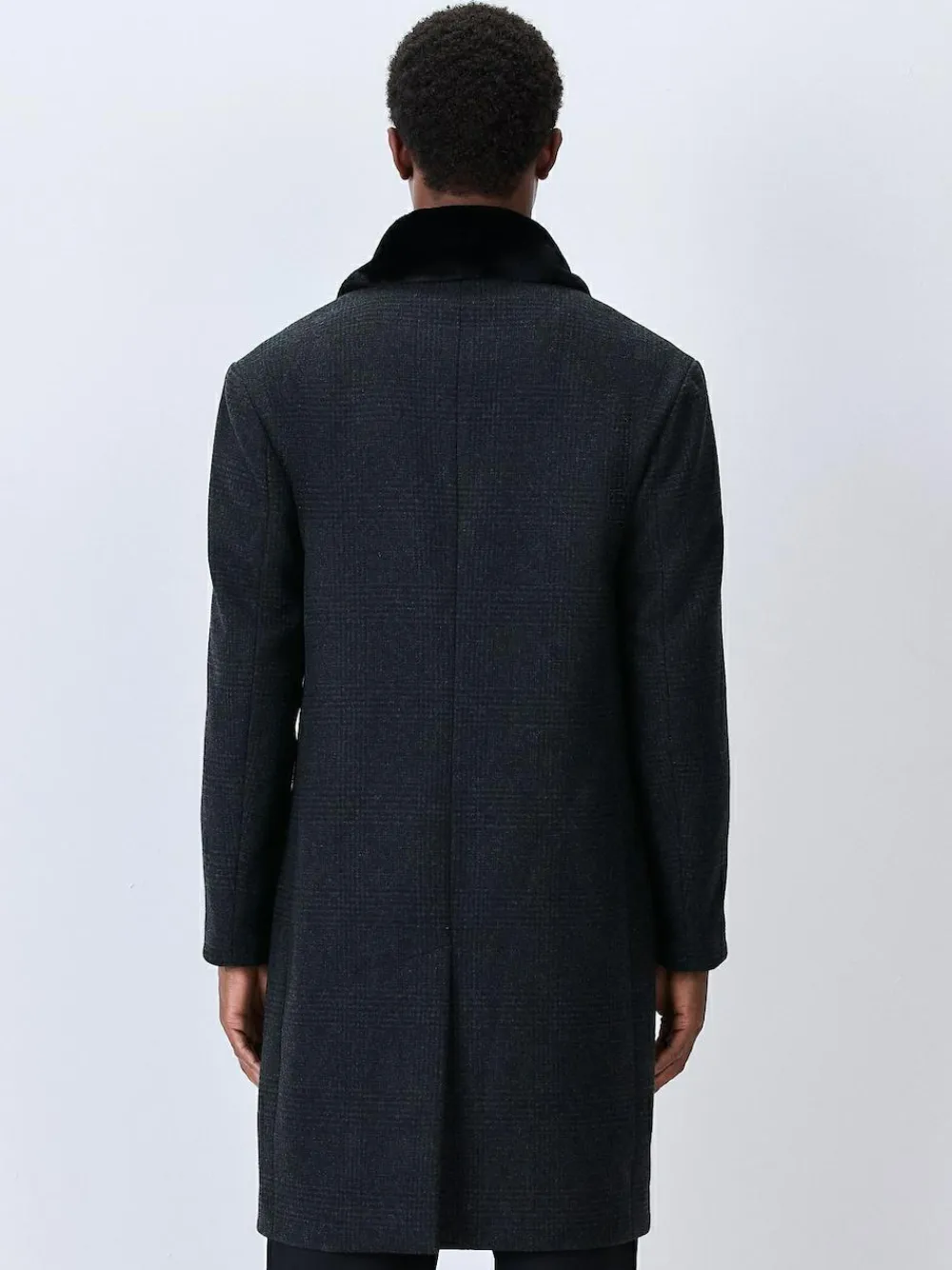 New Next Charcoal Grey Wool Rich Check Epsom Coat With Fur Trim Lapel