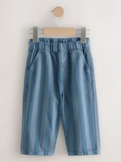 Next Checkerboard/Blue Stripe Pull On Wide Trousers 2 Pack (3mths-7yrs)^BOY Pants & Leggings|Multipacks