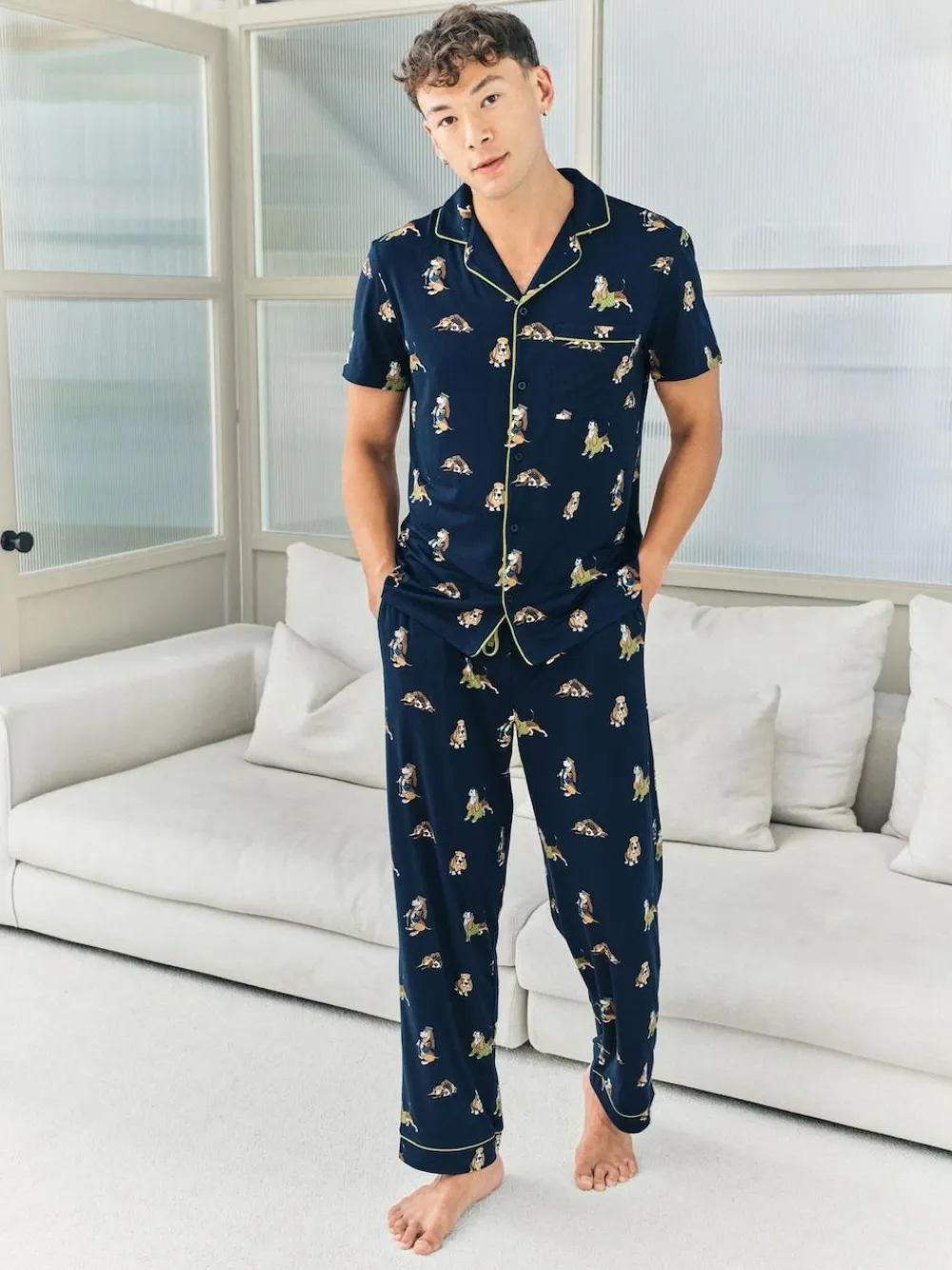 New Chelsea Peers Blue Country Hound Dog Print Long Pyjamas Set