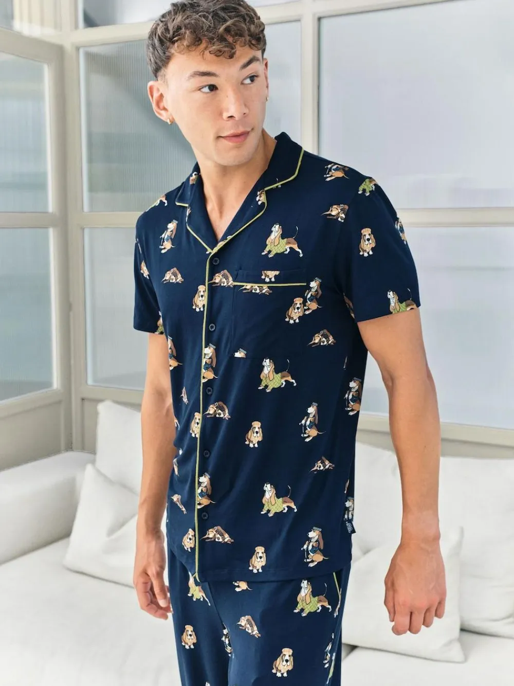 New Chelsea Peers Blue Country Hound Dog Print Long Pyjamas Set