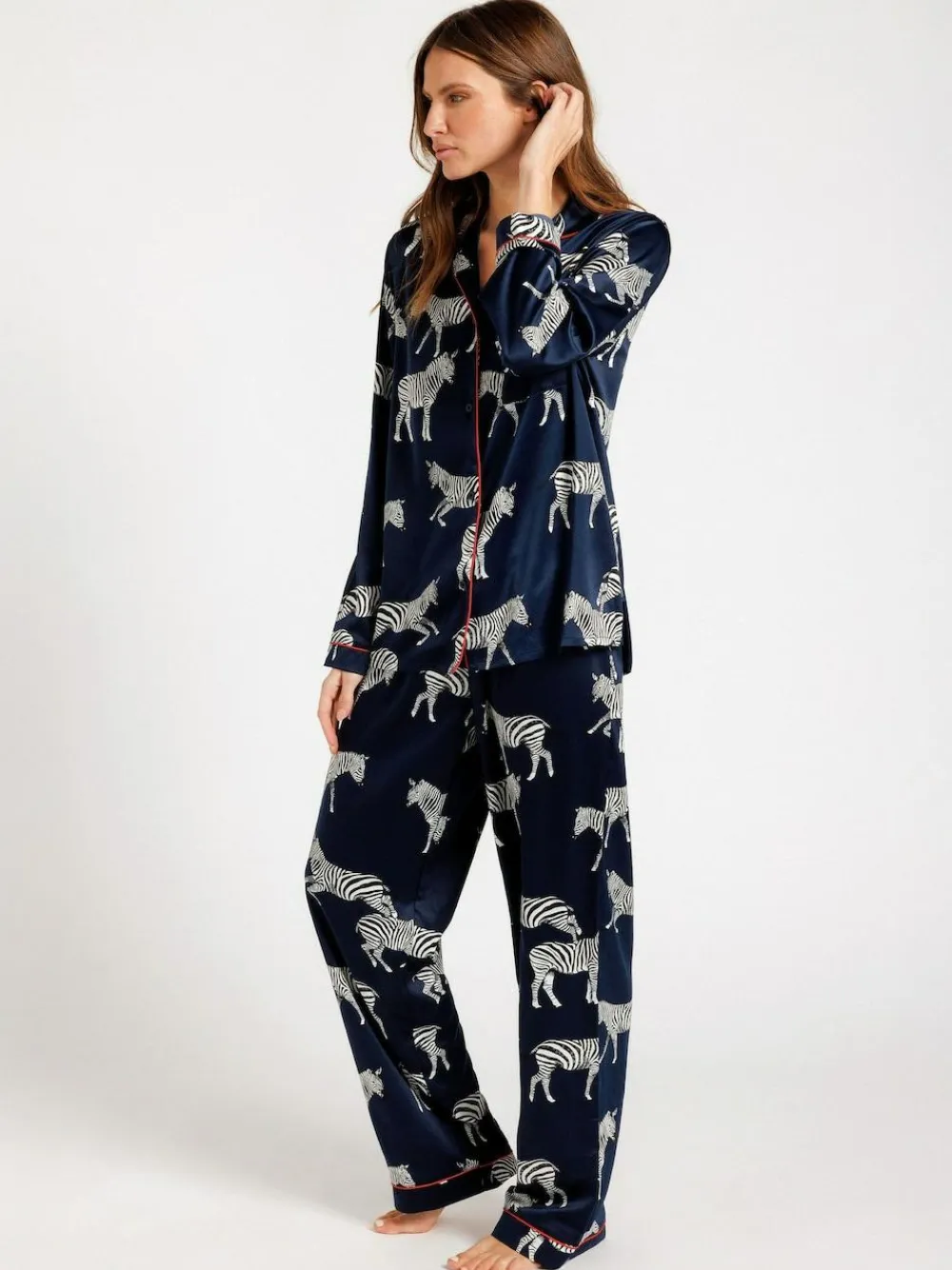 Hot Chelsea Peers Blue Satin Zebra Print Long Pyjama Set