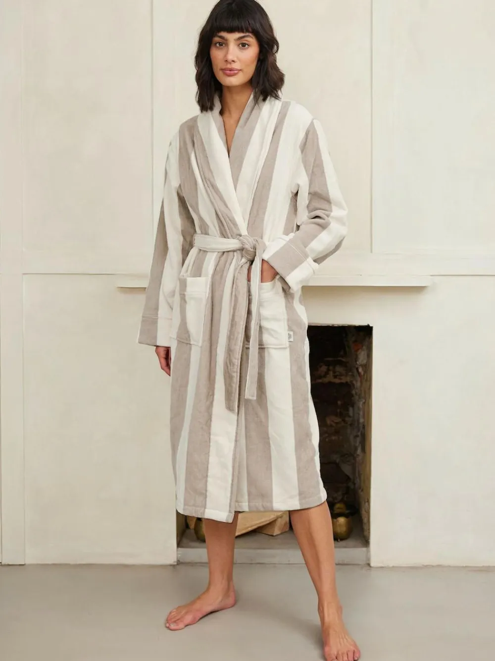 Chelsea Peers Natural Fleece Stripe Dressing Gown^Women Bathrobes