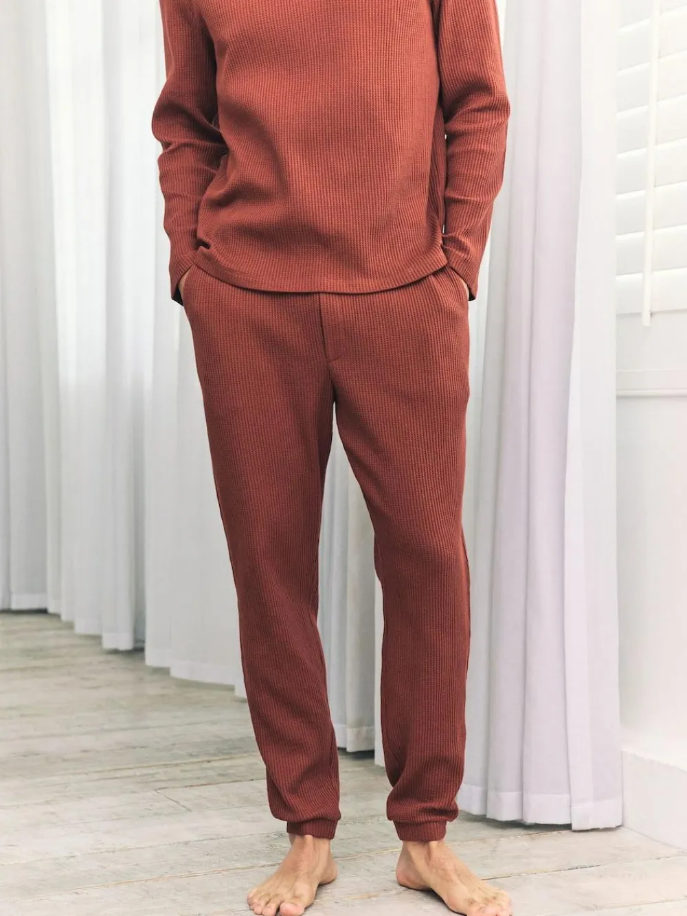 Chelsea Peers Orange Trouser Waffle Long Joggers Lounge Bottoms - Rust^ Pyjamas