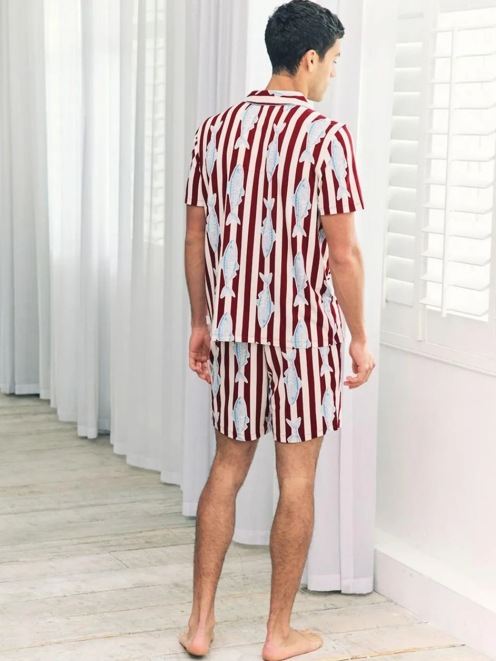 Best Chelsea Peers Red Gone Fishing Stripe Print Short Pyjamas Set